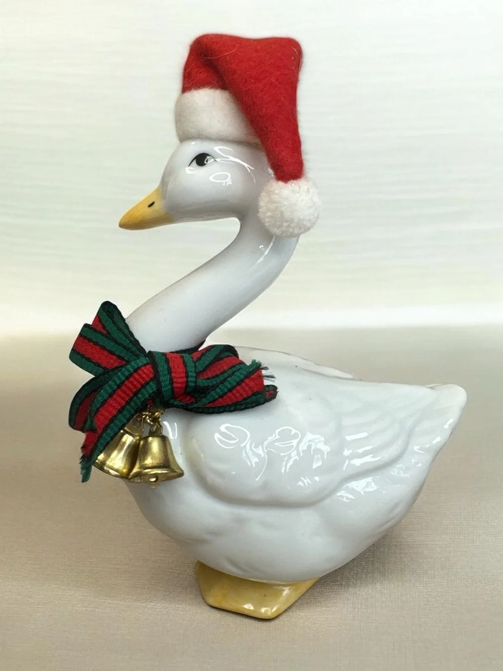 Holiday Ceramic Goose and Santa Trinket and 4 Beaded Napkin Rings